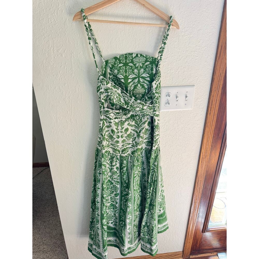 FARM RIO Delicate Tapestry Green Linen Midi Dress Size Small NEW - Picture 8 of 13